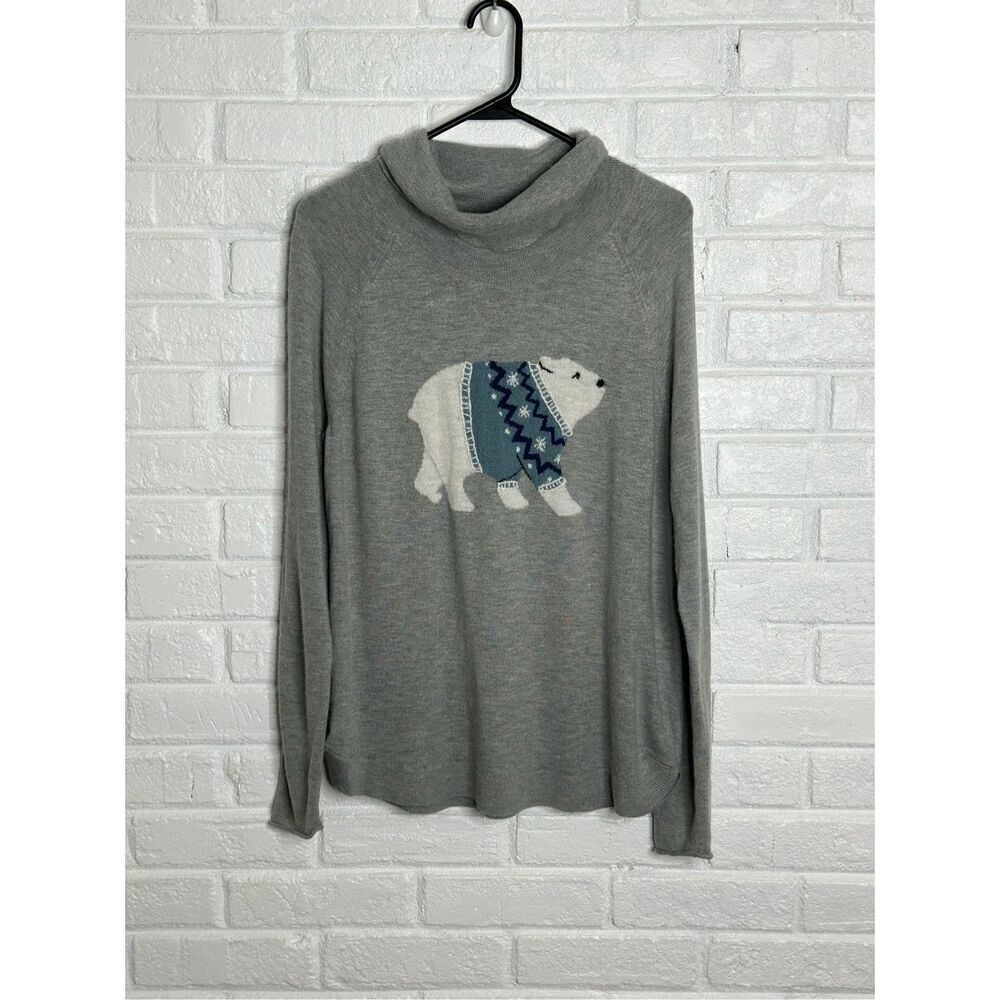 J Jill Polar Bear Sweater Gray Cowl Neck Nylon Alpaca size Small